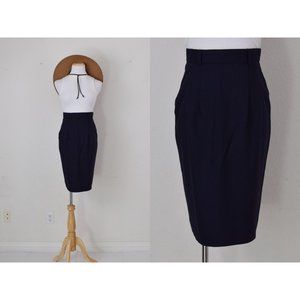 Vintage 90s Navy Rayon/Linen Pencil Skirt by JH Collectibles Petites size 2 | 24